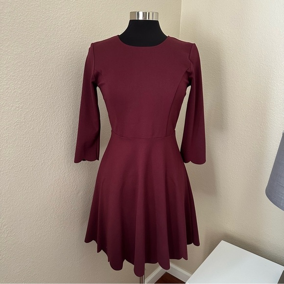 NWOT Lulu's Cumulonimbus Clouds Skater Burgundy Scalloped Hem Mini Dress Size M - Picture 3 of 14
